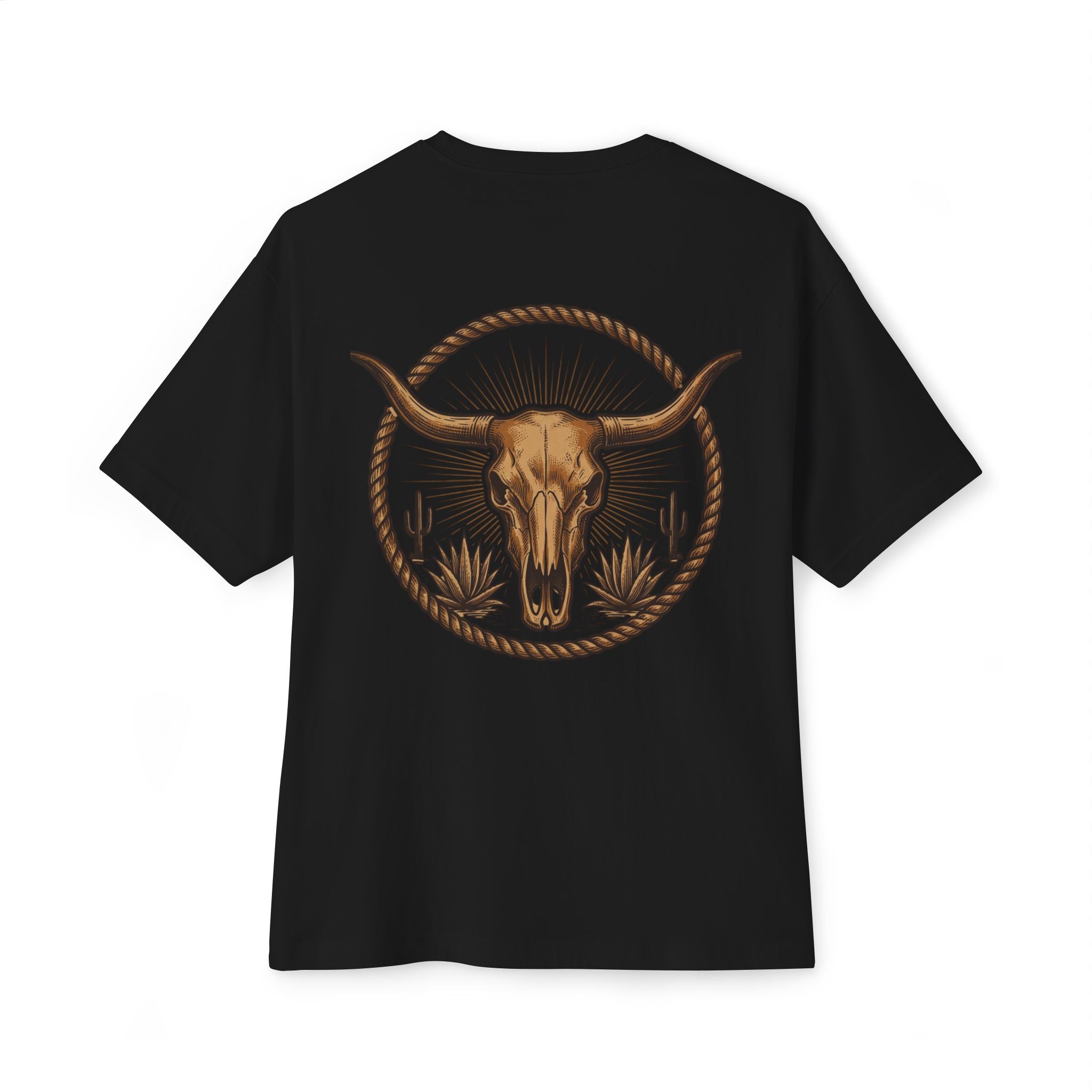 Longhorn Skull Texas Tee — Western Cowboy Oversized Boxy Shirt
