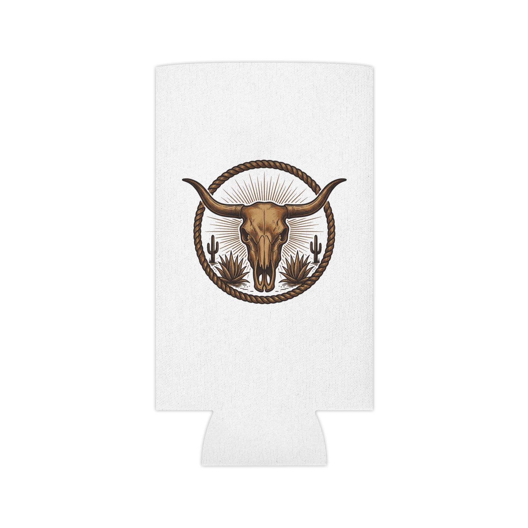 Western Longhorn Can Cooler – Desert Skull Rope Design