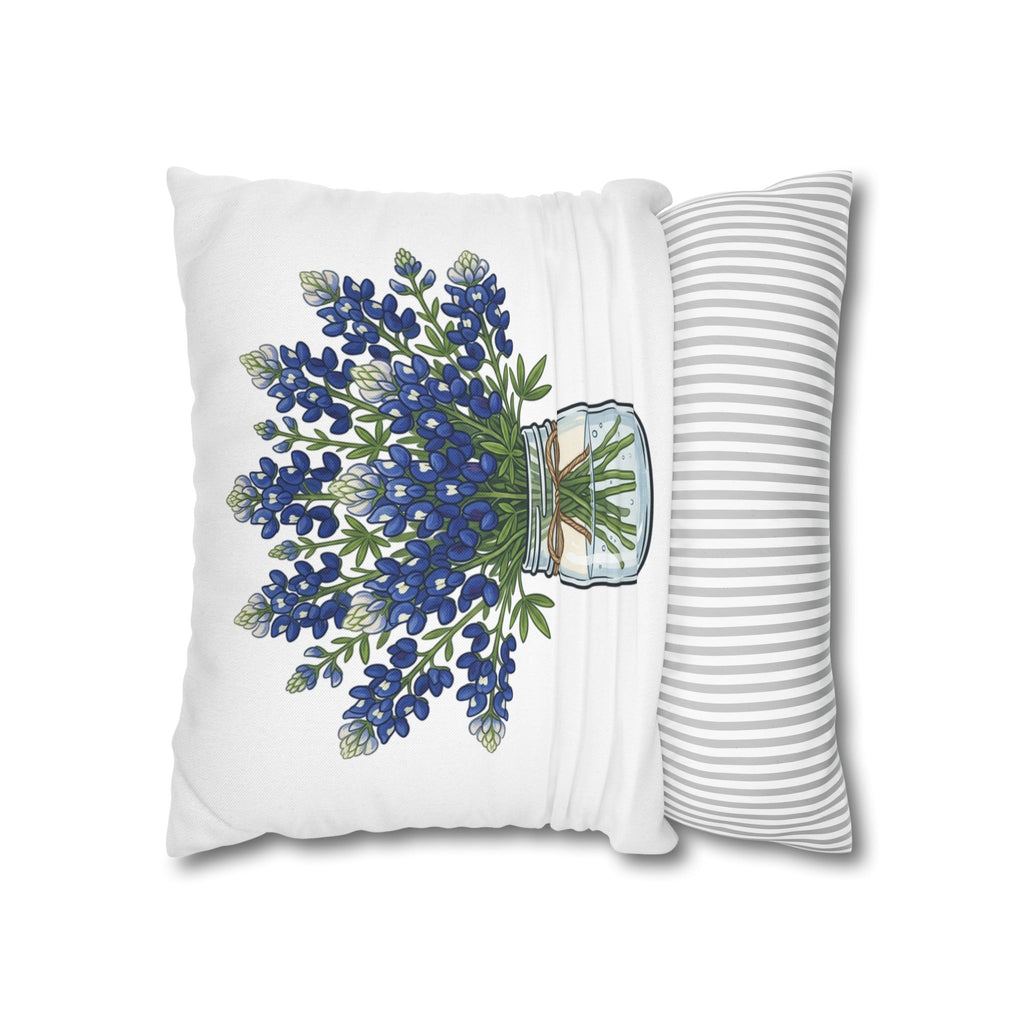 Bluebonnet Bouquet Pillowcase — Mason Jar Floral Decorative Throw Pillow