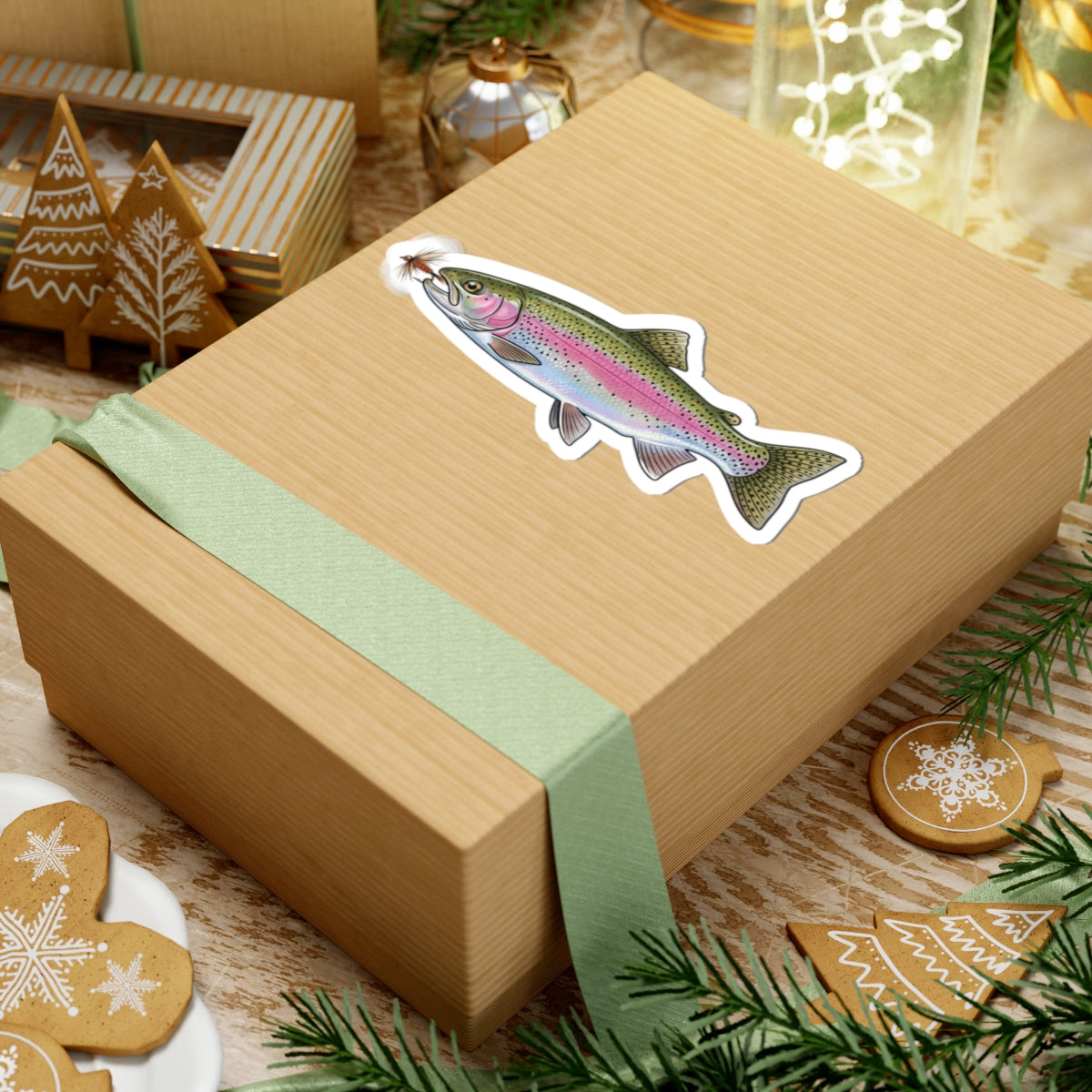 Rainbow Trout Fishing Sticker — Vinyl Decal with Fly