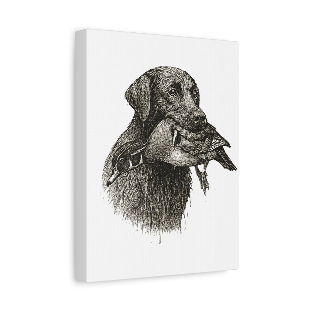 Retriever with Duck Canvas Print — Hunting Dog Wall Art, Rustic Wildlife Decor