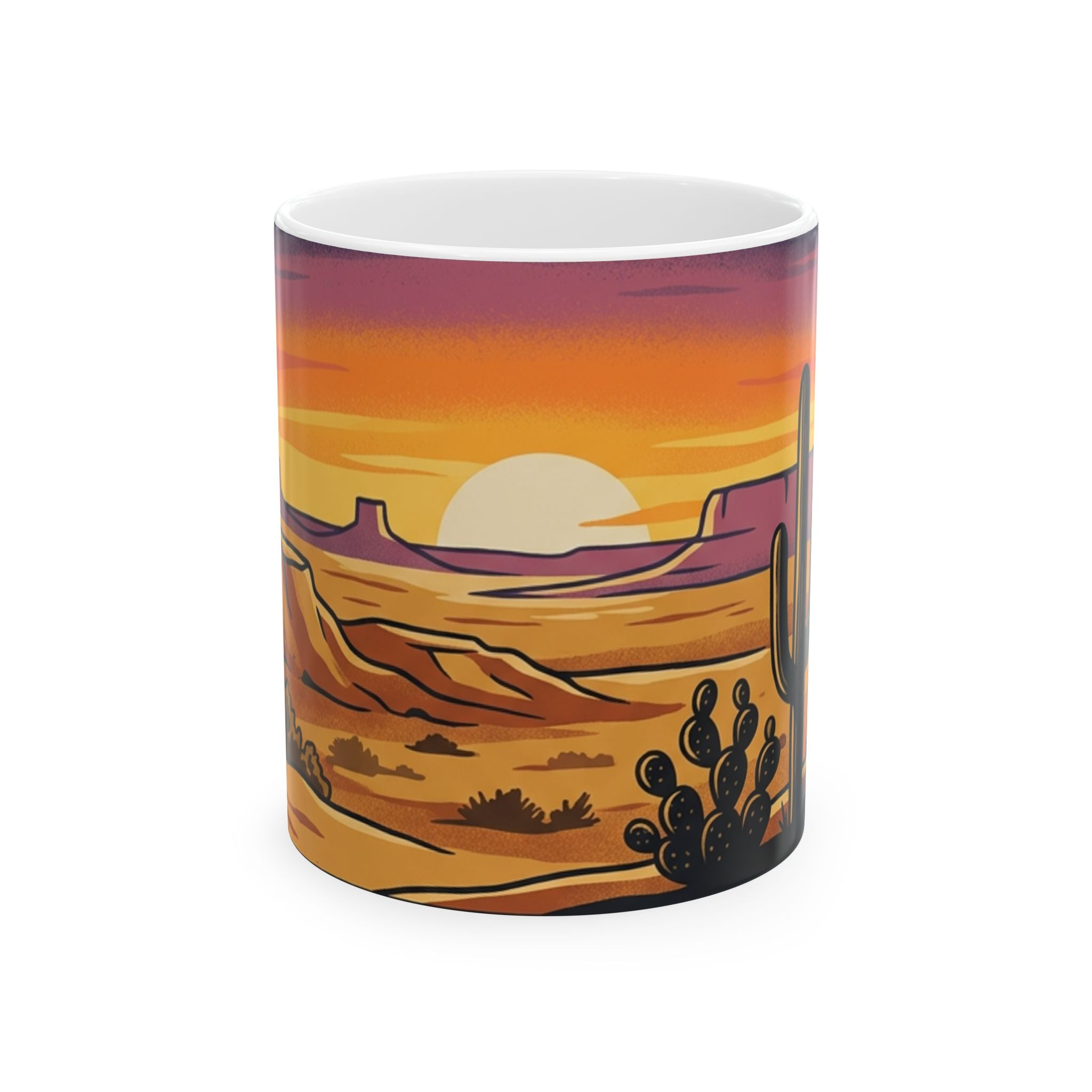 Desert Sunset Ceramic Mug – Southwestern Cactus Landscape Coffee Cup (11oz & 15oz)