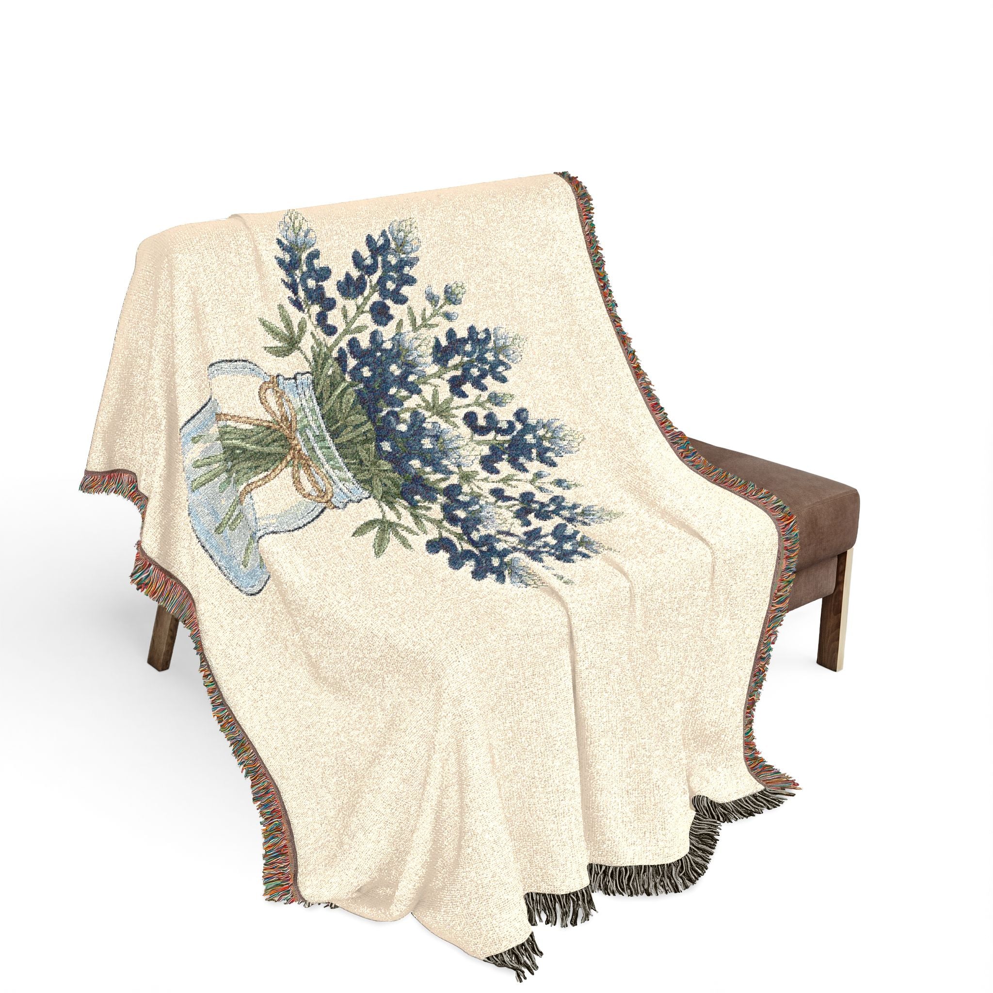 Mason Jar Wildflower Woven Blanket — Cozy Floral Throw for Living Room & Farmhouse Decor