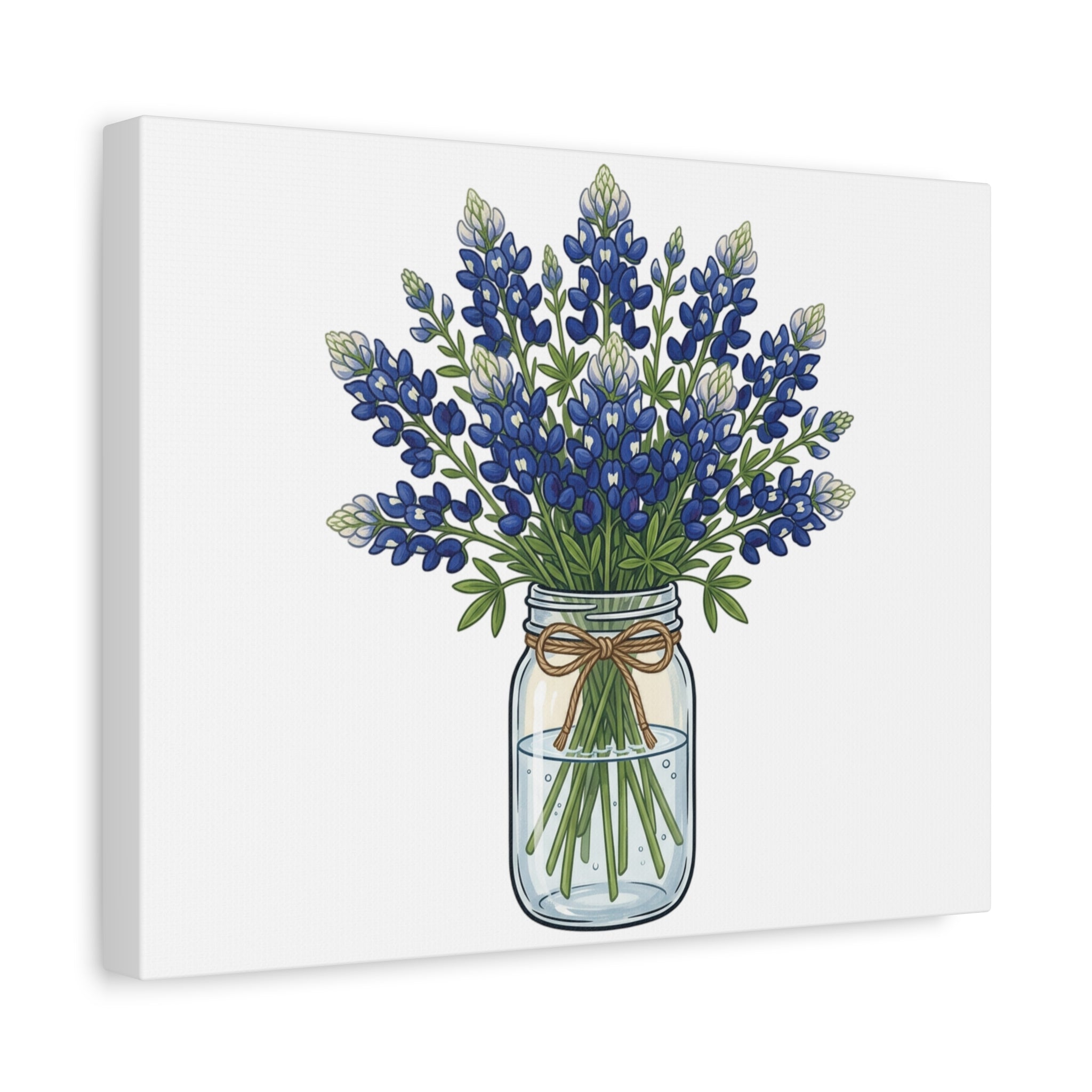 Bluebonnet Mason Jar Canvas Print — Rustic Floral Wall Art