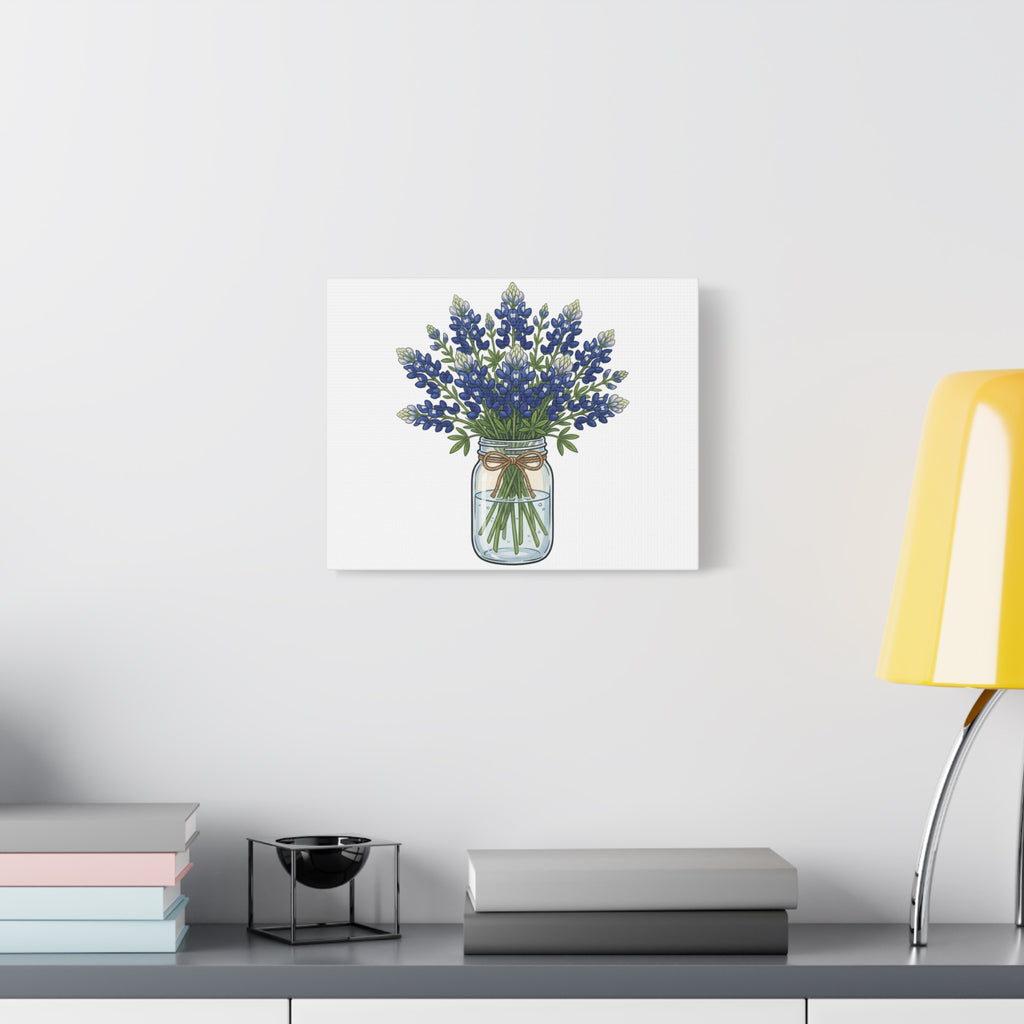Bluebonnet Mason Jar Canvas Print — Rustic Floral Wall Art
