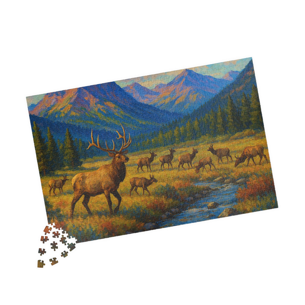 Mountain Elk Landscape Puzzle — Scenic Wildlife Jigsaw (110–1014 pcs)