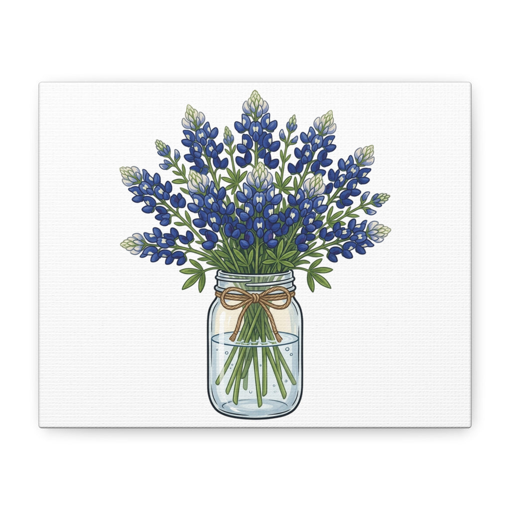 Bluebonnet Mason Jar Canvas Print — Rustic Floral Wall Art