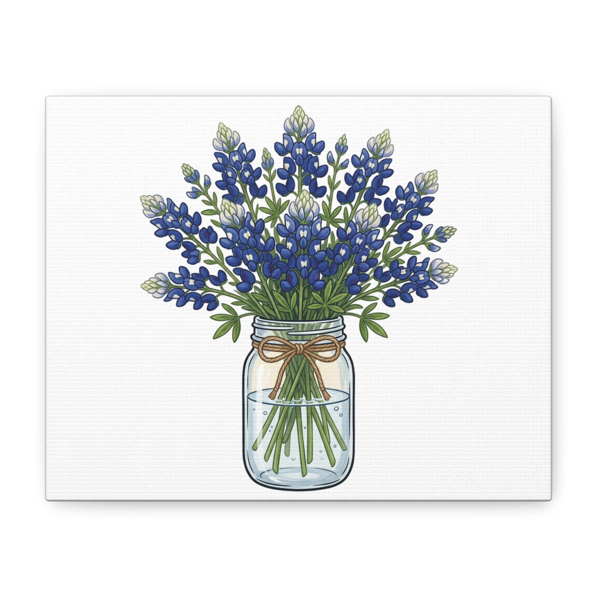 Bluebonnet Mason Jar Canvas Print — Rustic Floral Wall Art