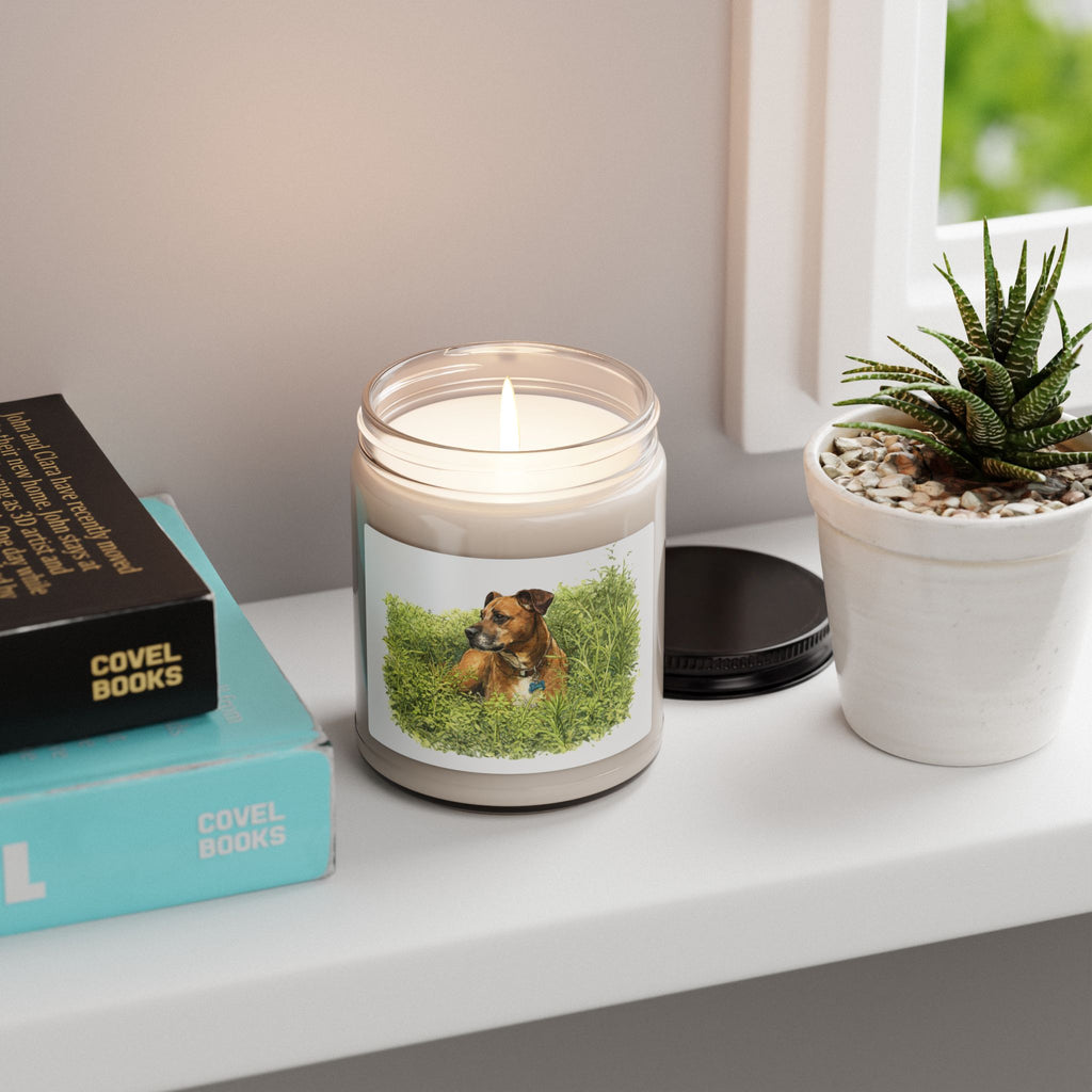 Dog Soy Candle – 9oz Scented Jar with Relaxing Meadow Design