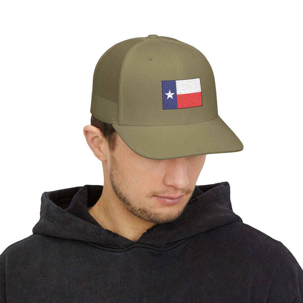 Texas Flag Embroidered Trucker Cap — Distressed Lone Star Snapback