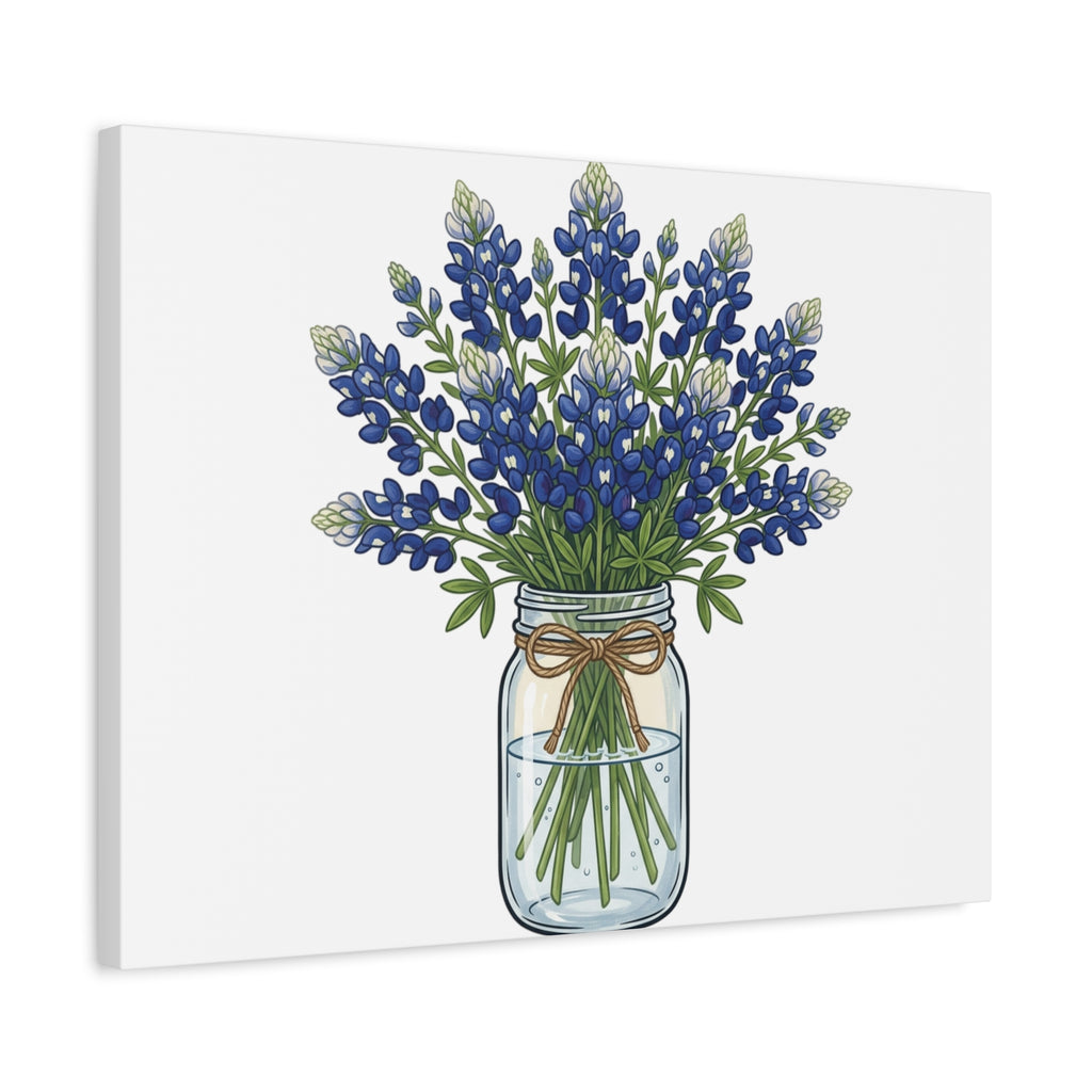 Bluebonnet Mason Jar Canvas Print — Rustic Floral Wall Art