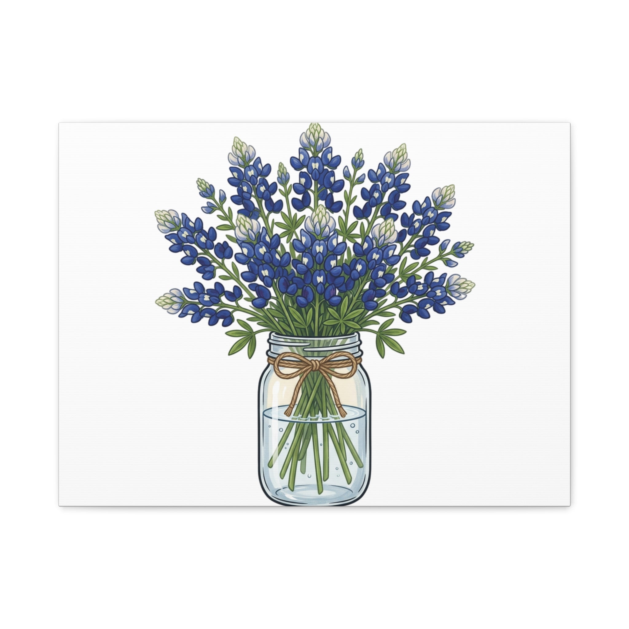Bluebonnet Mason Jar Canvas Print — Rustic Floral Wall Art