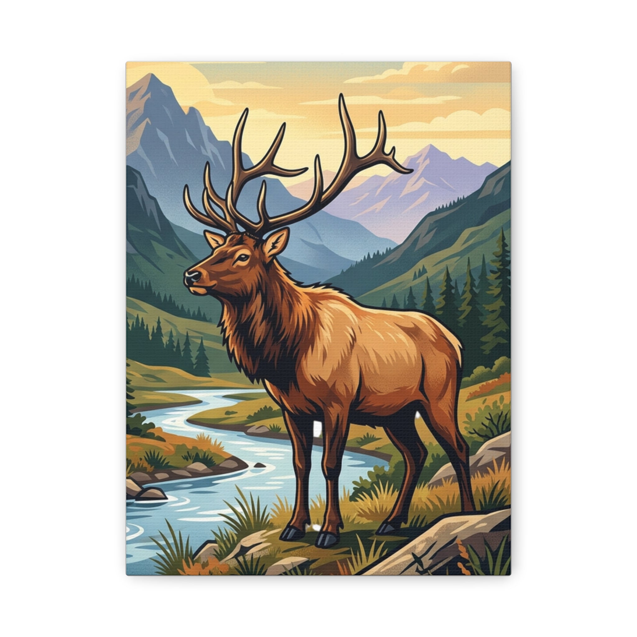 Majestic Elk Mountain Canvas Print — Rustic Wilderness Wall Art