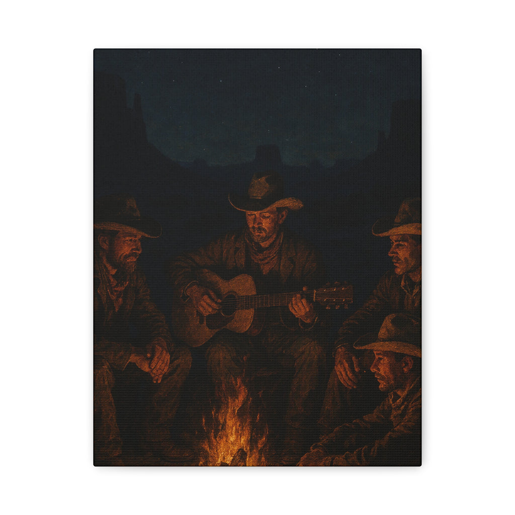 Western Campfire Wall Art — Rustic Cowboy Scene