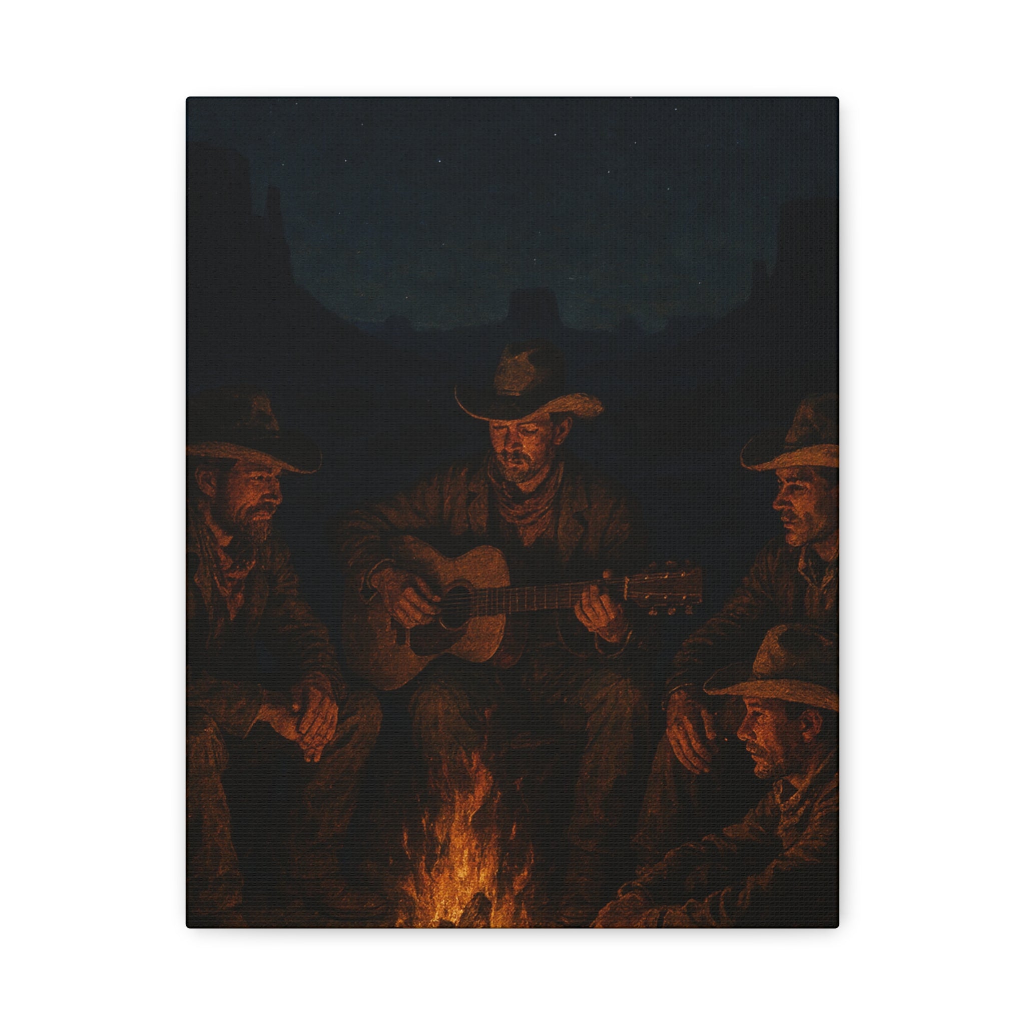Western Campfire Wall Art — Rustic Cowboy Scene