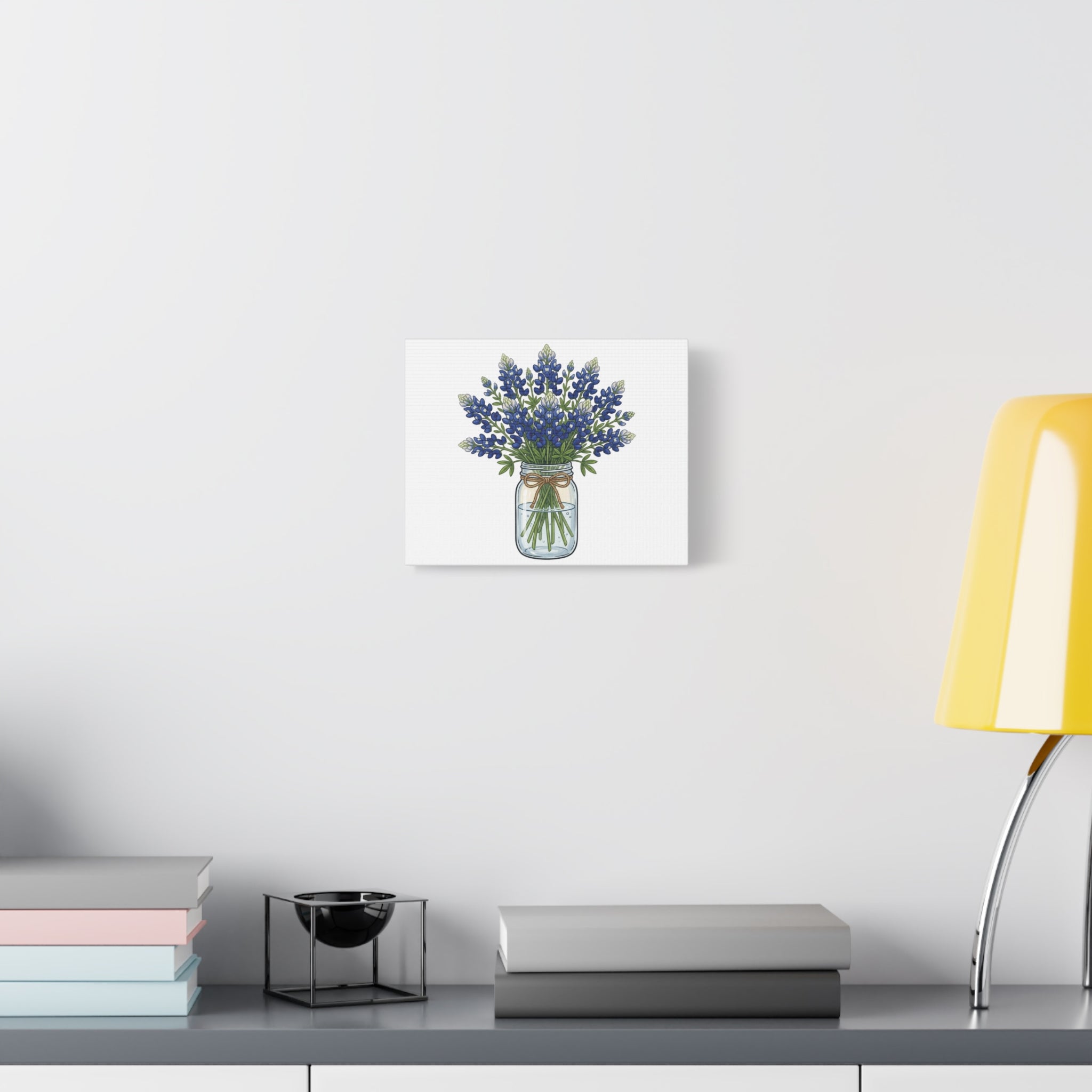 Bluebonnet Mason Jar Canvas Print — Rustic Floral Wall Art