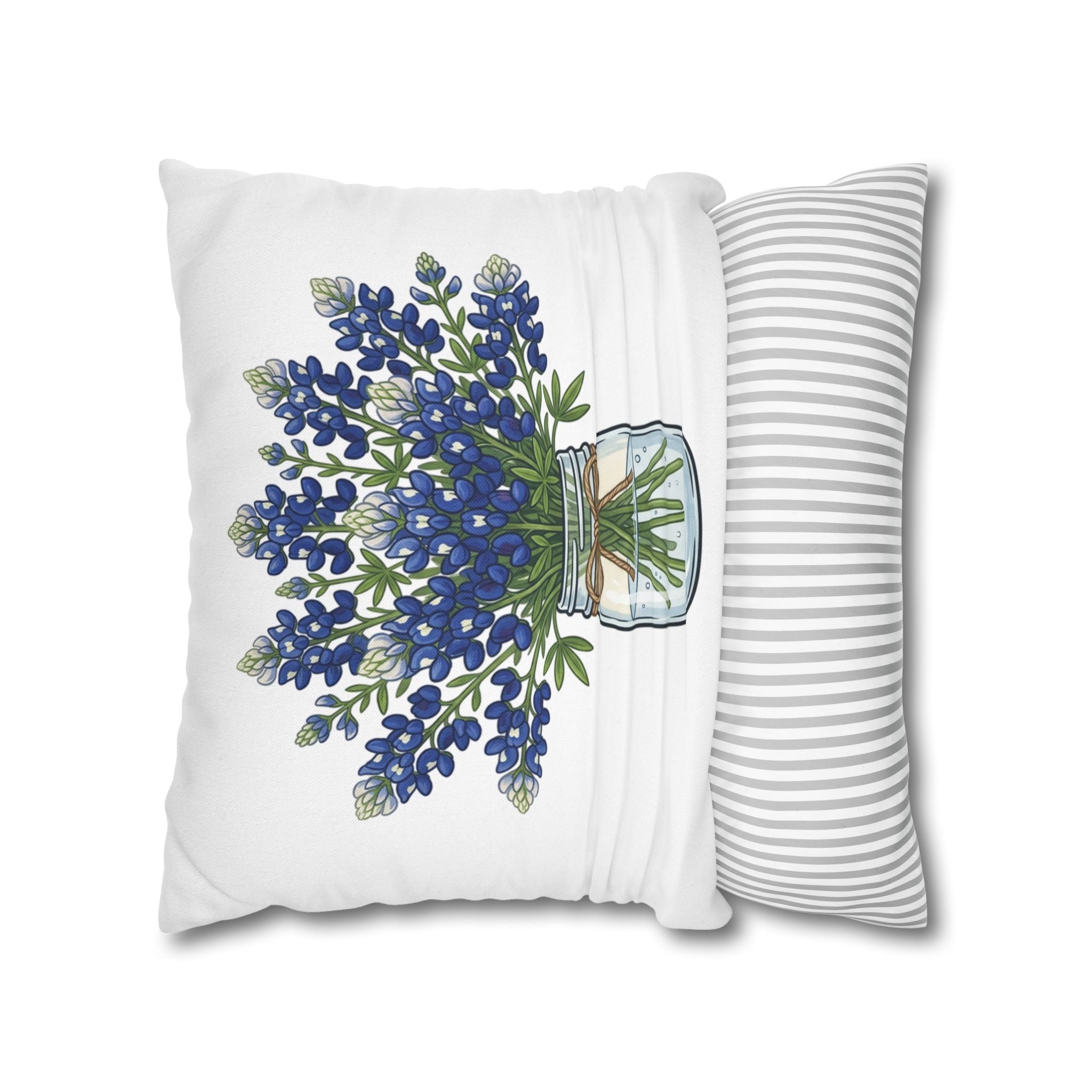 Bluebonnet Bouquet Pillowcase — Mason Jar Floral Decorative Throw Pillow