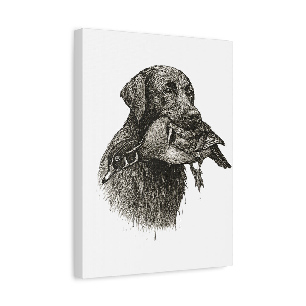 Retriever with Duck Canvas Print — Hunting Dog Wall Art, Rustic Wildlife Decor