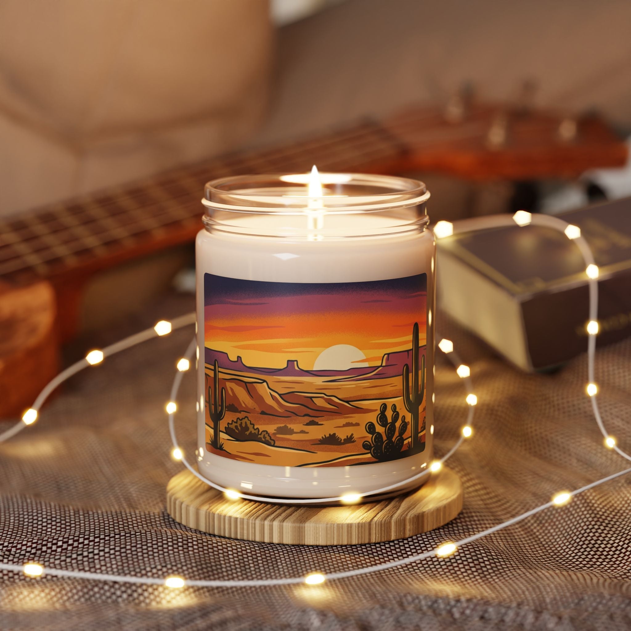 Desert Sunset Soy Candle — 9oz Scented Jar (Sunset Cactus Scenery)