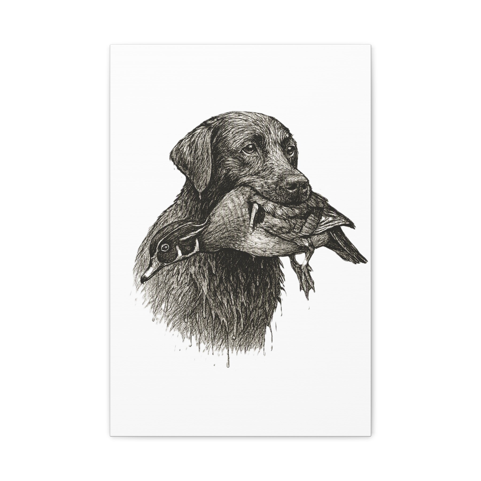 Retriever with Duck Canvas Print — Hunting Dog Wall Art, Rustic Wildlife Decor