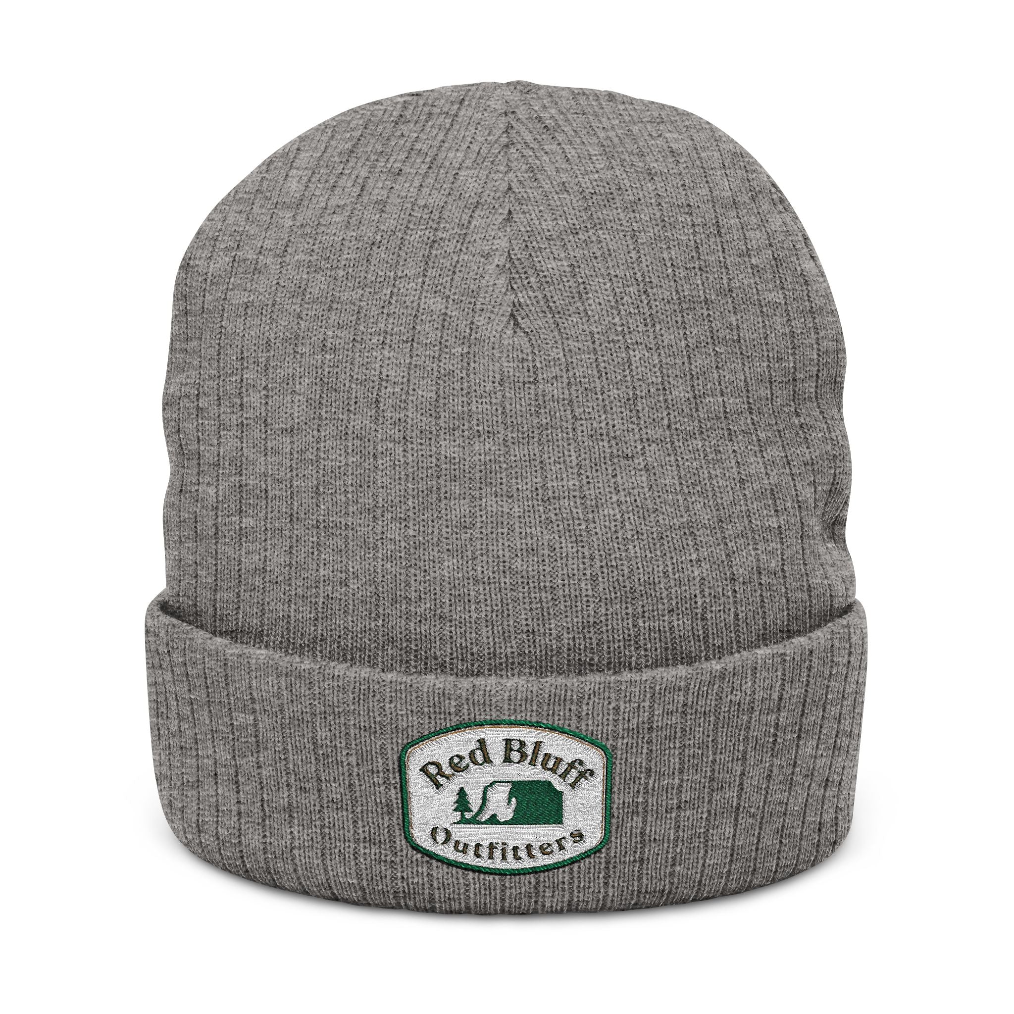 Embroidered Ribbed Knit Beanie — 'Red Bluff Outfitters' Patch Winter Hat