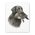 Retriever with Duck Canvas Print — Hunting Dog Wall Art, Rustic Wildlife Decor