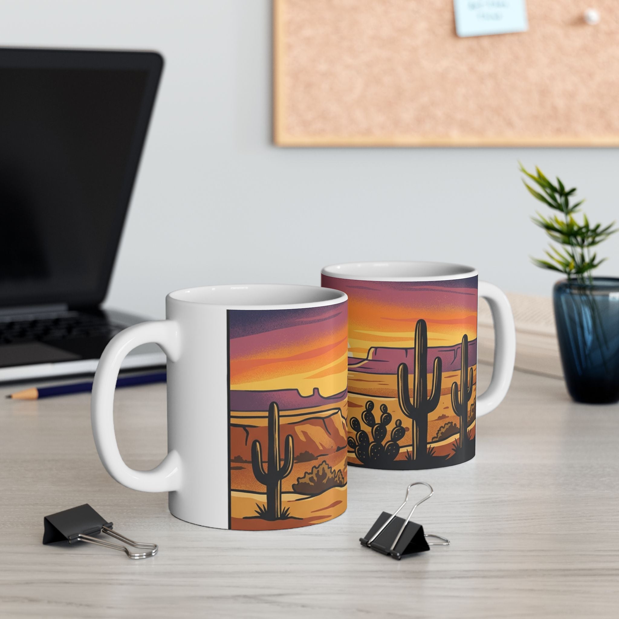 Desert Sunset Ceramic Mug – Southwestern Cactus Landscape Coffee Cup (11oz & 15oz)