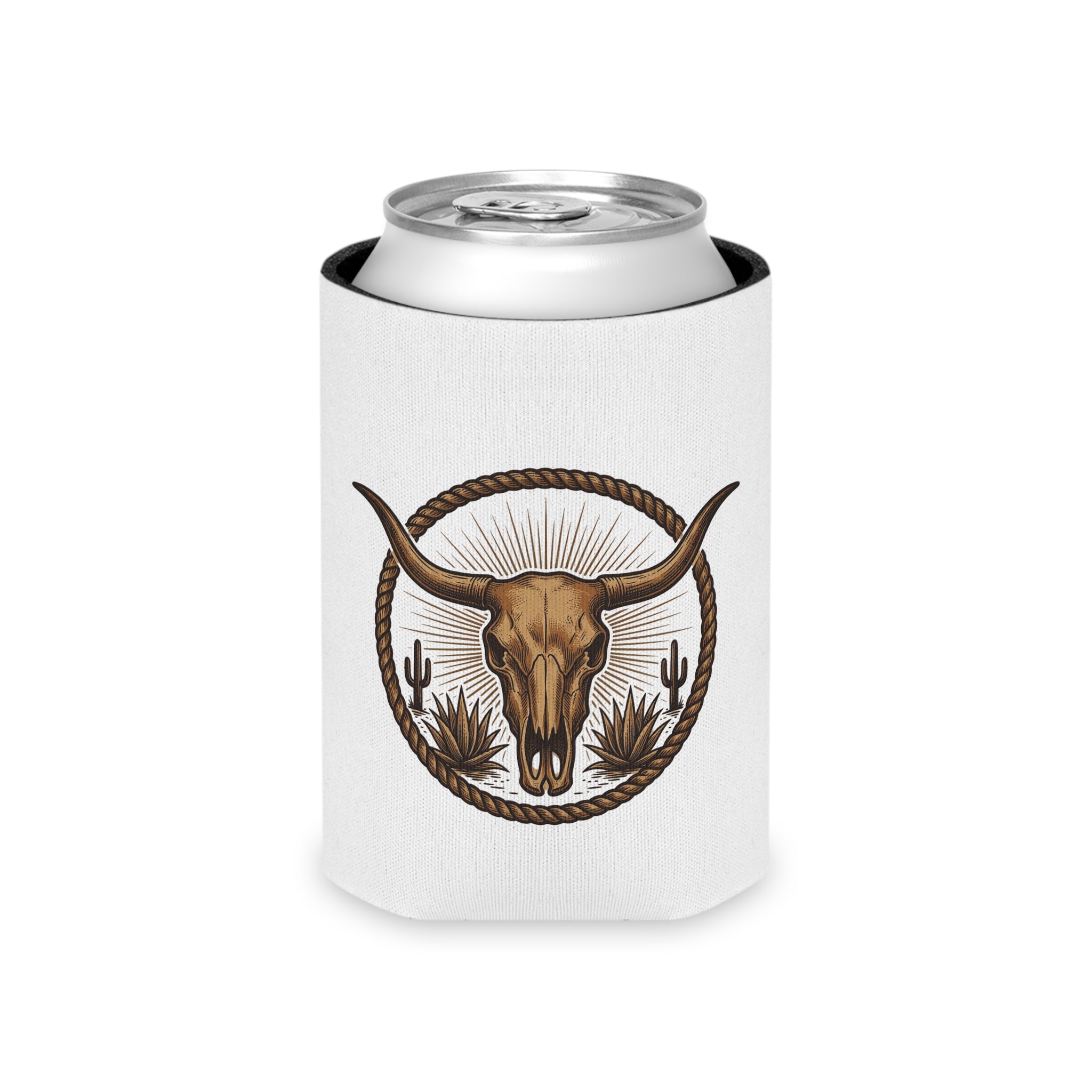 Western Longhorn Can Cooler – Desert Skull Rope Design