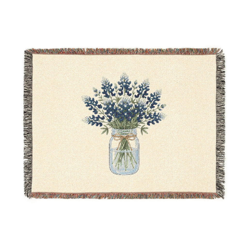 Mason Jar Wildflower Woven Blanket — Cozy Floral Throw for Living Room & Farmhouse Decor