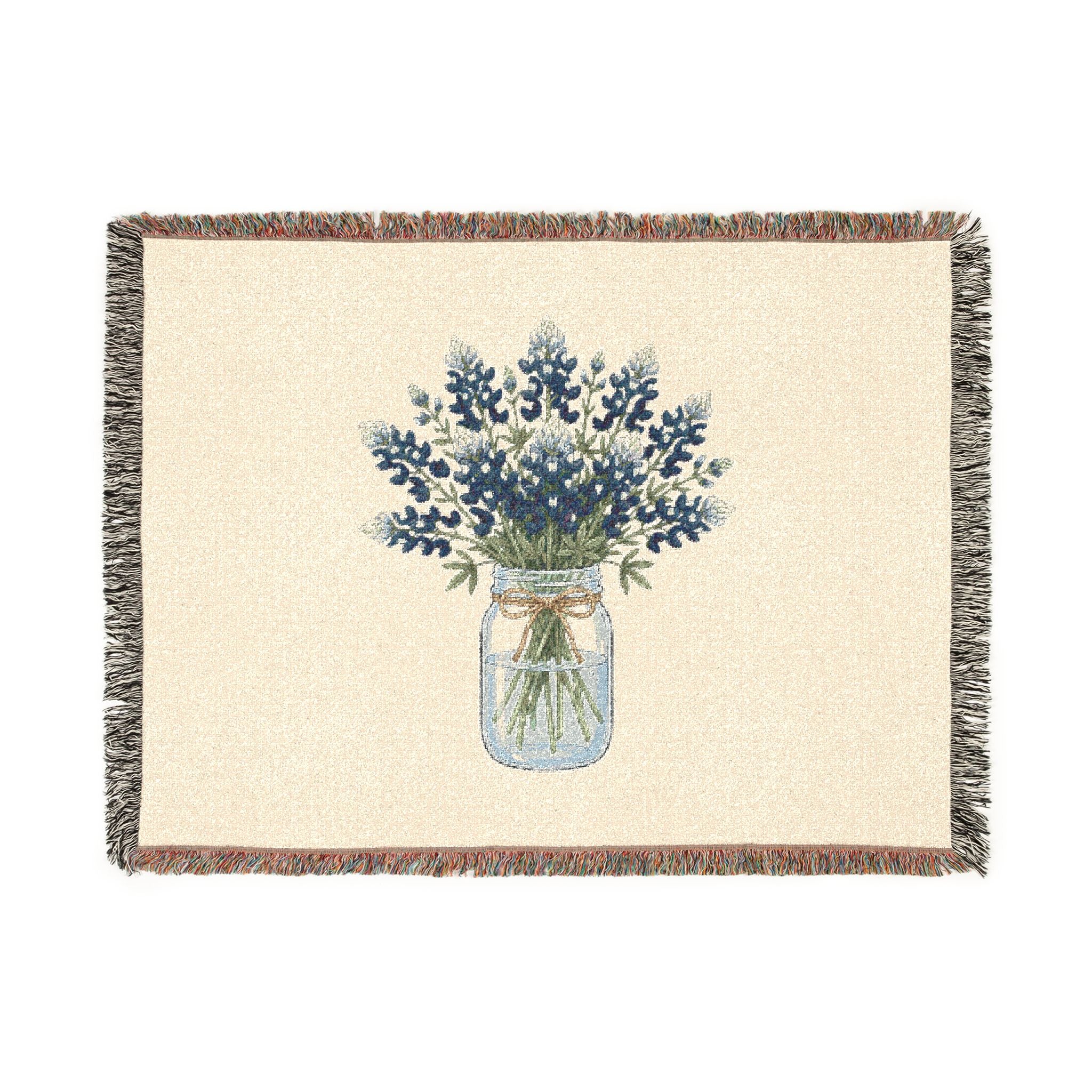 Mason Jar Wildflower Woven Blanket — Cozy Floral Throw for Living Room & Farmhouse Decor