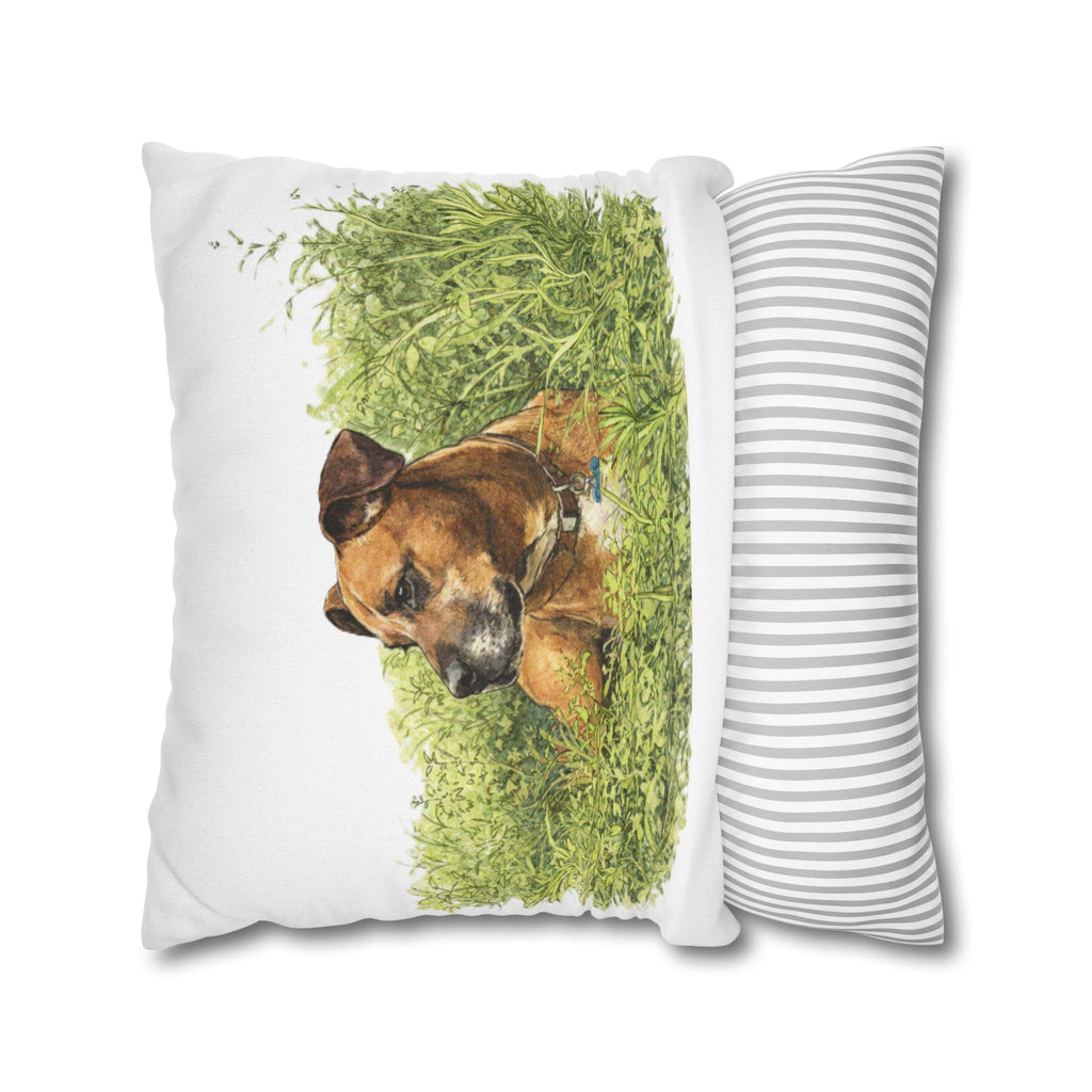 Dog Photo Throw Pillow — Brown Dog in Grass Spun Polyester Square Pillowcase