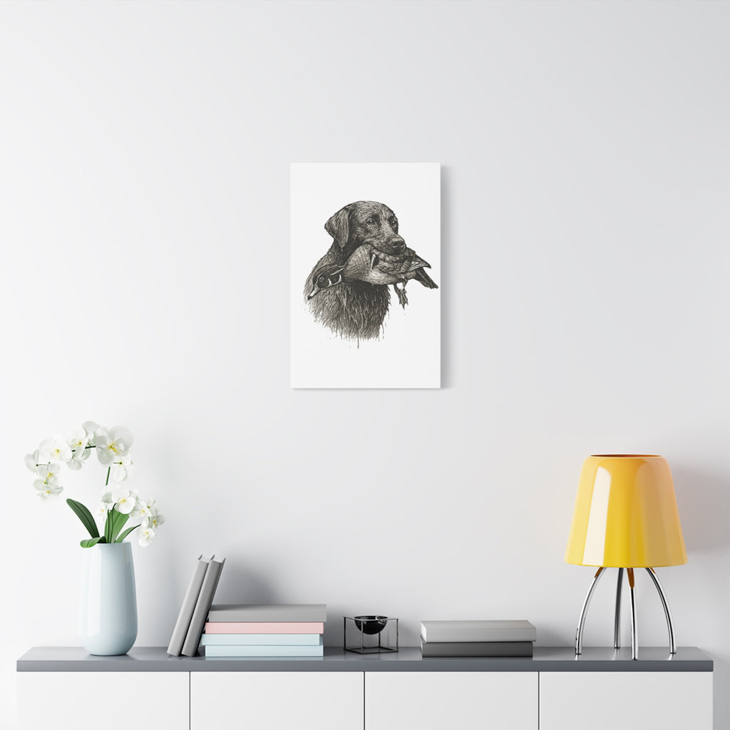 Retriever with Duck Canvas Print — Hunting Dog Wall Art, Rustic Wildlife Decor