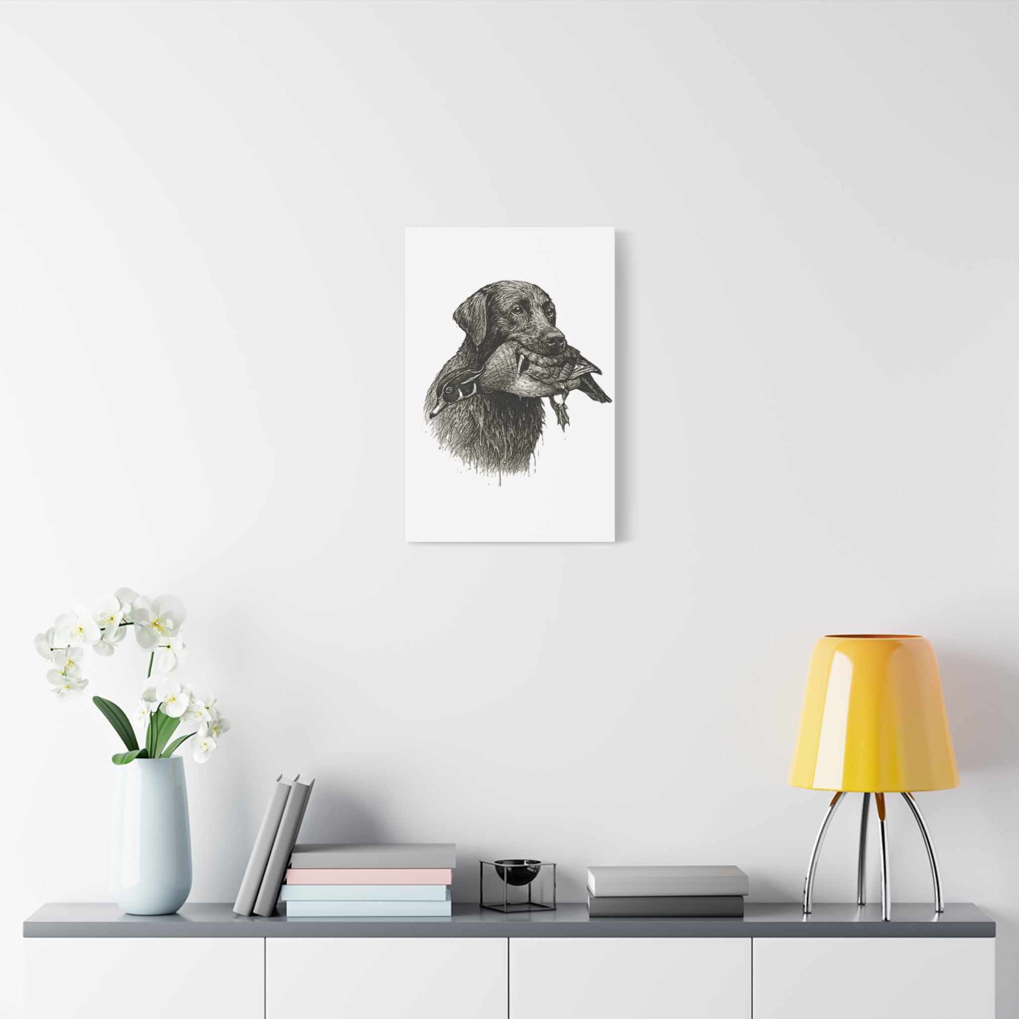 Retriever with Duck Canvas Print — Hunting Dog Wall Art, Rustic Wildlife Decor