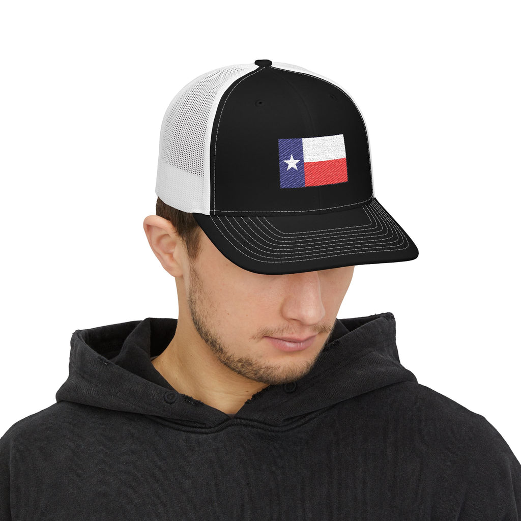 Texas Flag Embroidered Trucker Cap — Distressed Lone Star Snapback