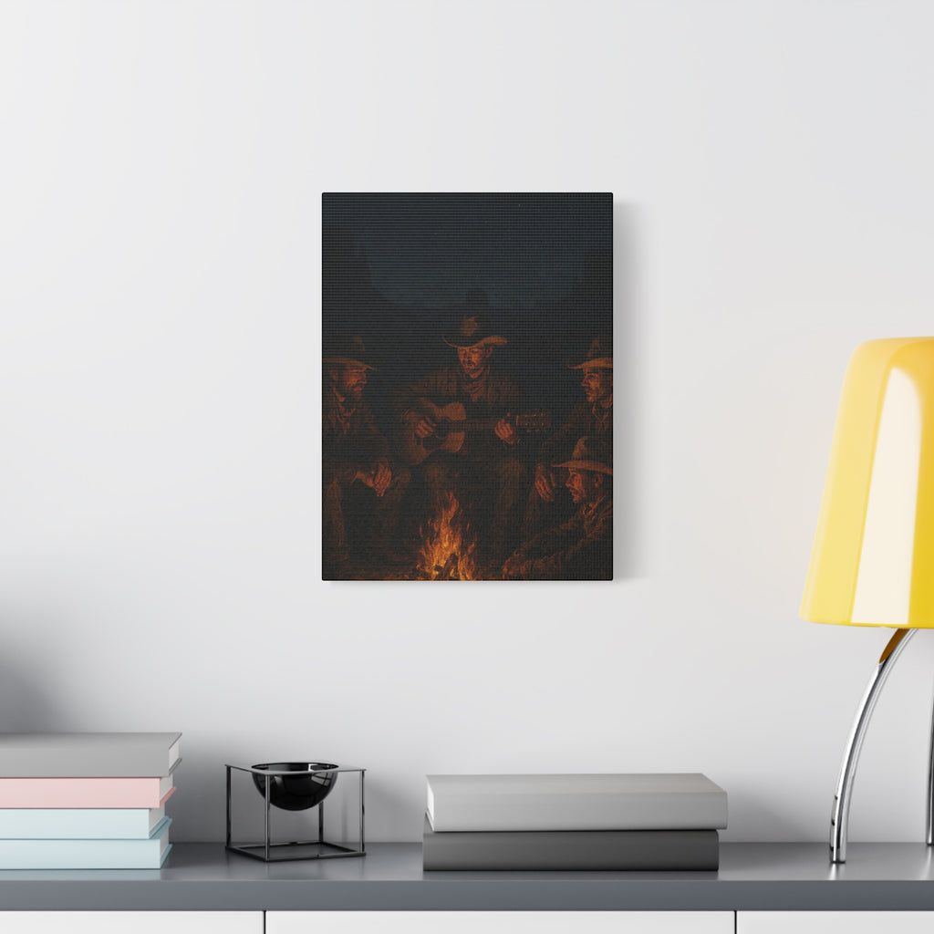 Western Campfire Wall Art — Rustic Cowboy Scene