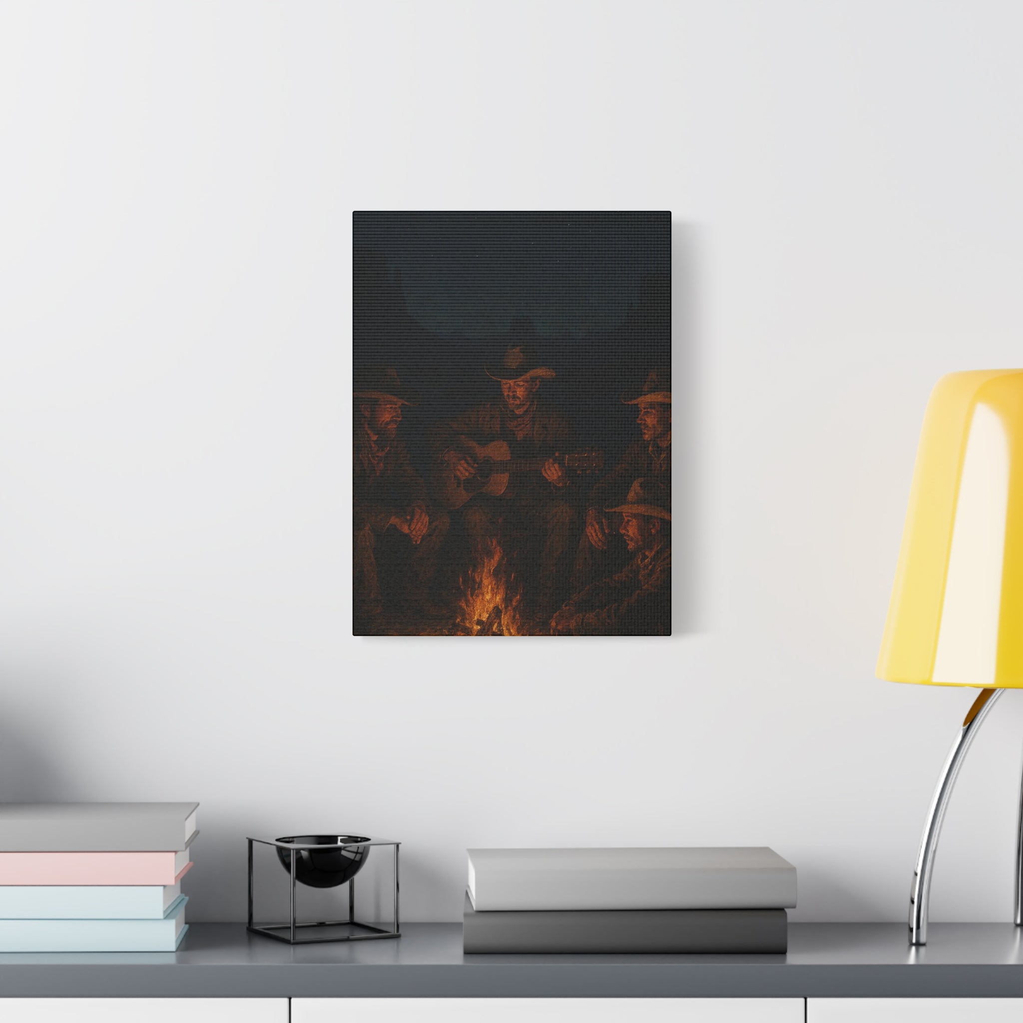 Western Campfire Wall Art — Rustic Cowboy Scene