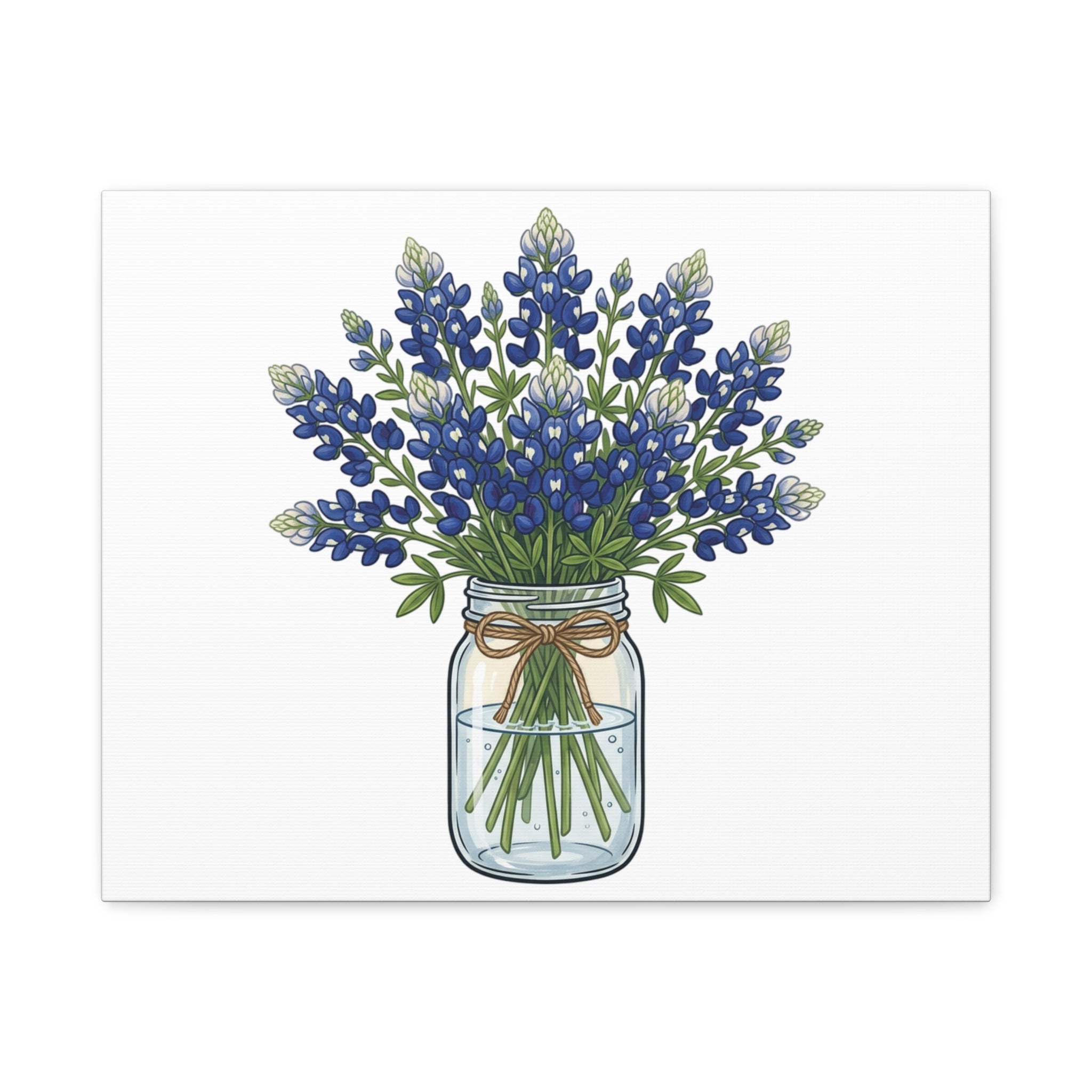 Bluebonnet Mason Jar Canvas Print — Rustic Floral Wall Art