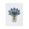 Velveteen Blanket with Bluebonnet Mason Jar Bouquet — Soft Floral Throw for Spring Decor & Mother's Day
