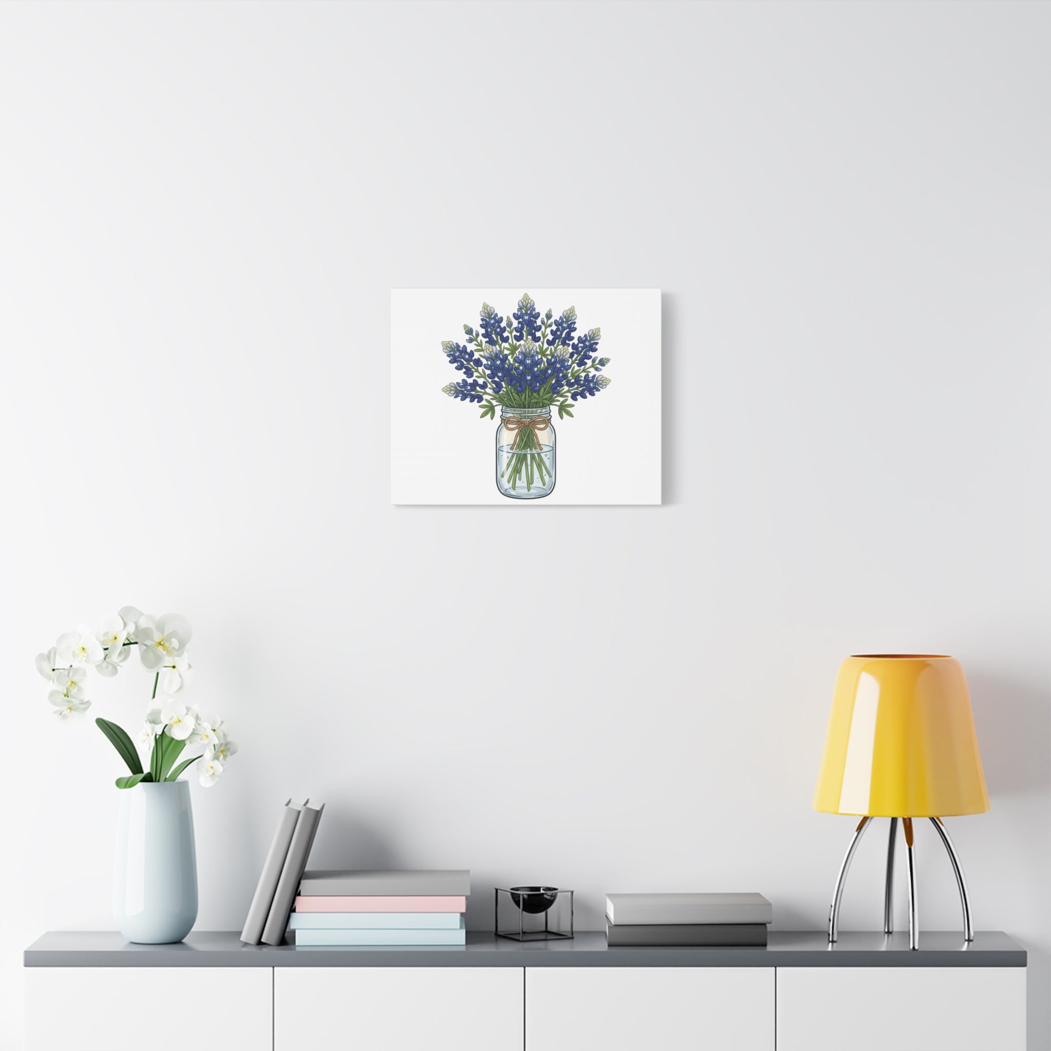 Bluebonnet Mason Jar Canvas Print — Rustic Floral Wall Art